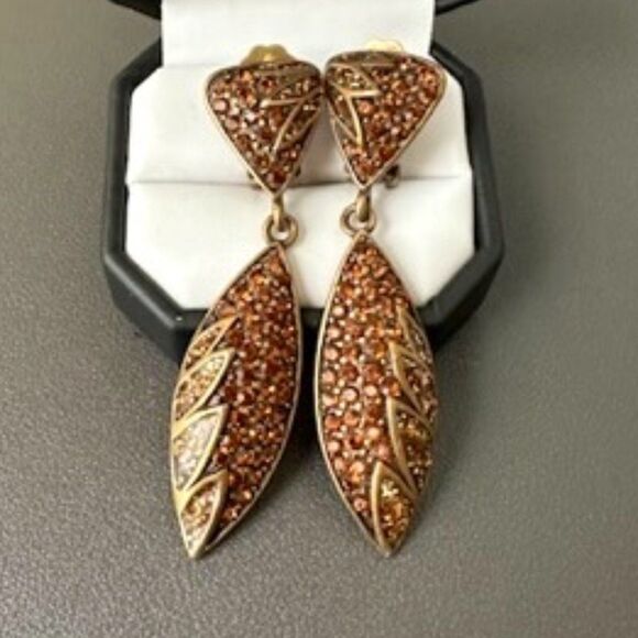 Bijoux Designs Orange Crystal Bling Statement Clip On Earrings - Picture 4 of 4